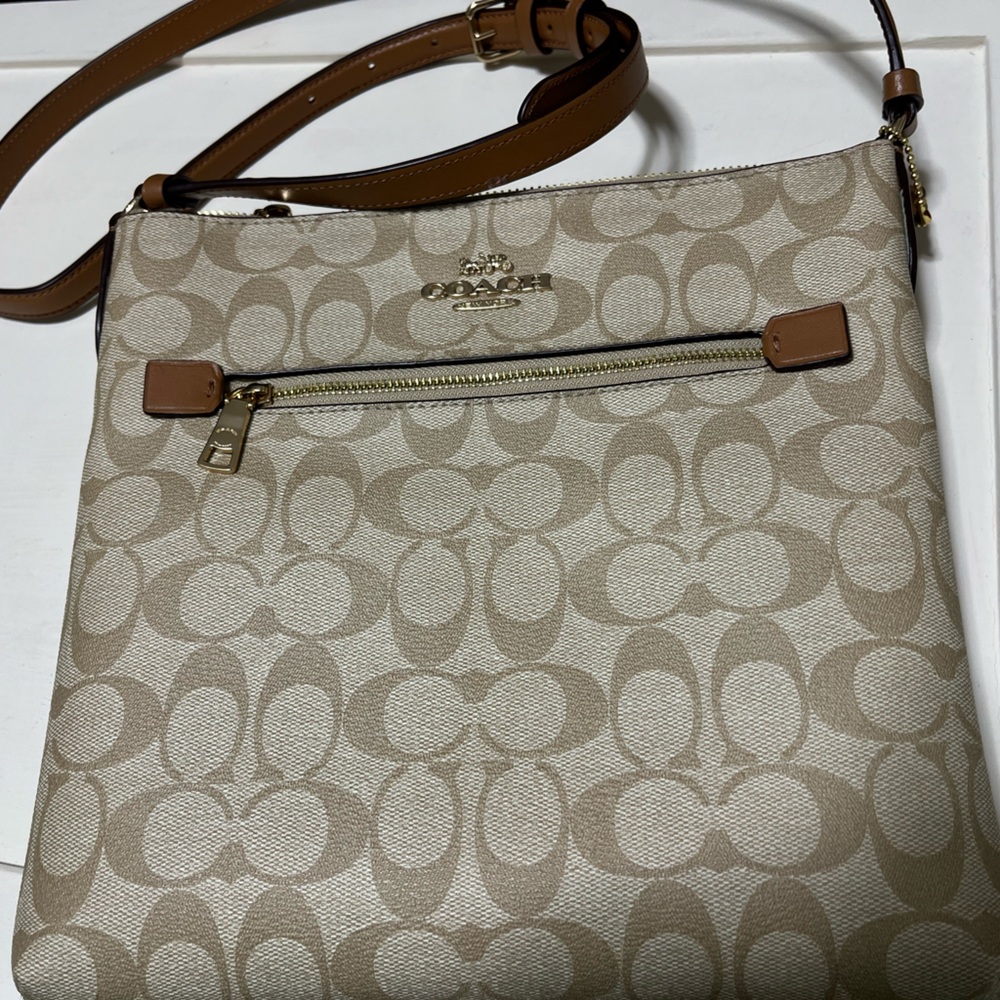 Brown coach all leather crossbody